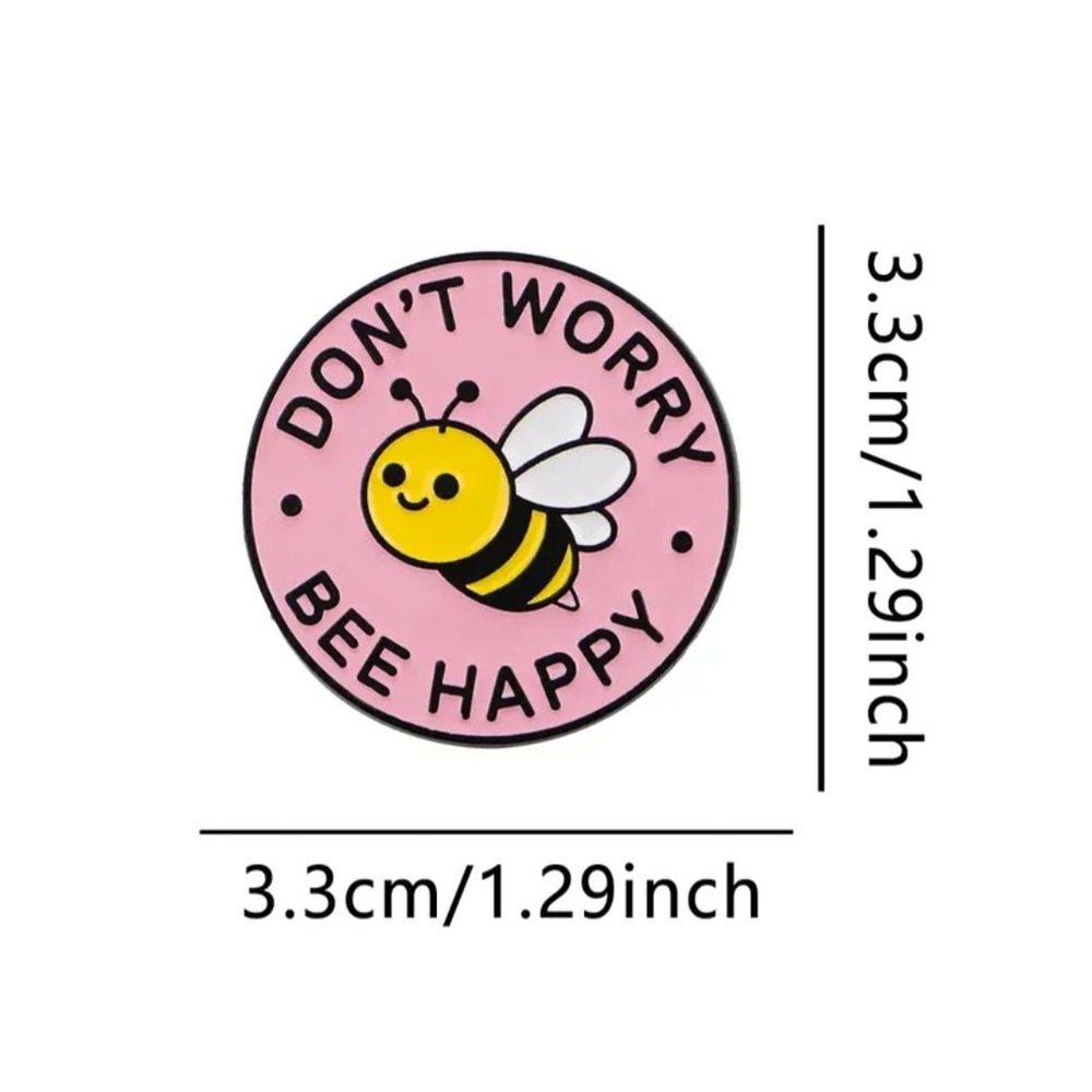 Don't Worry Bee Happy Enamel Pin Pink Bumblebee Lapel Pin - Picture 3 of 4